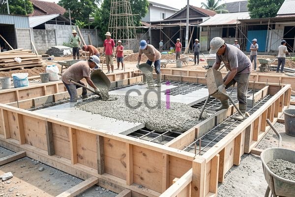 Ilustrasi bekisting balok dan plat pada proses pengecoran