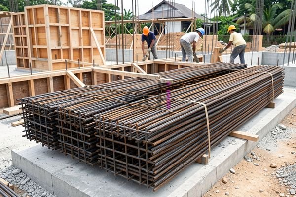 Contoh penggunaan besi beton ulir pada struktur kolom bangunan