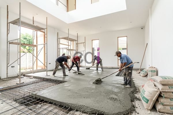 Ilustrasi proses konstruksi lantai 2 dengan detail struktur beton