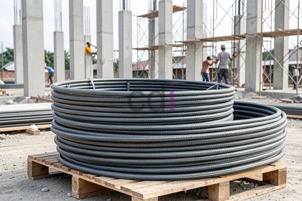 Cincin besi bangunan yang terpasang pada material beton