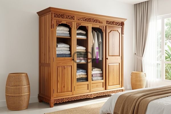 Contoh desain lemari kayu 2 pintu minimalis modern