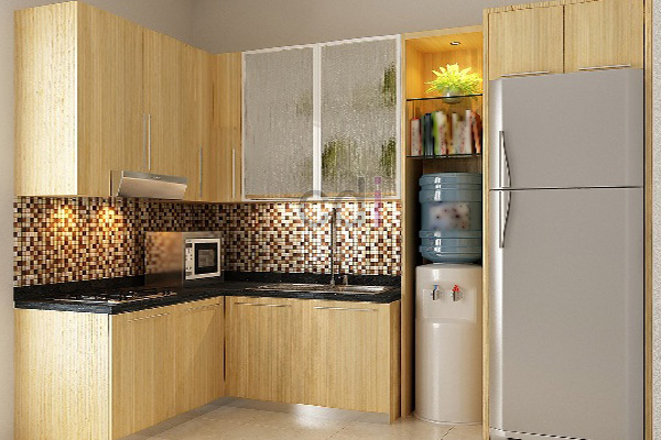 Contoh kitchen set aluminium minimalis dengan kombinasi warna putih dan abu-abu